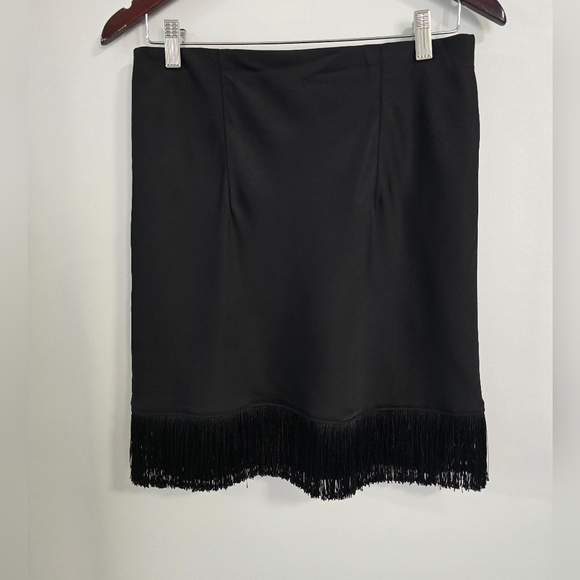 Rachel Zoe Black Fringe Skirt Mini Wrap Retro Satin Size M - Picture 3 of 5
